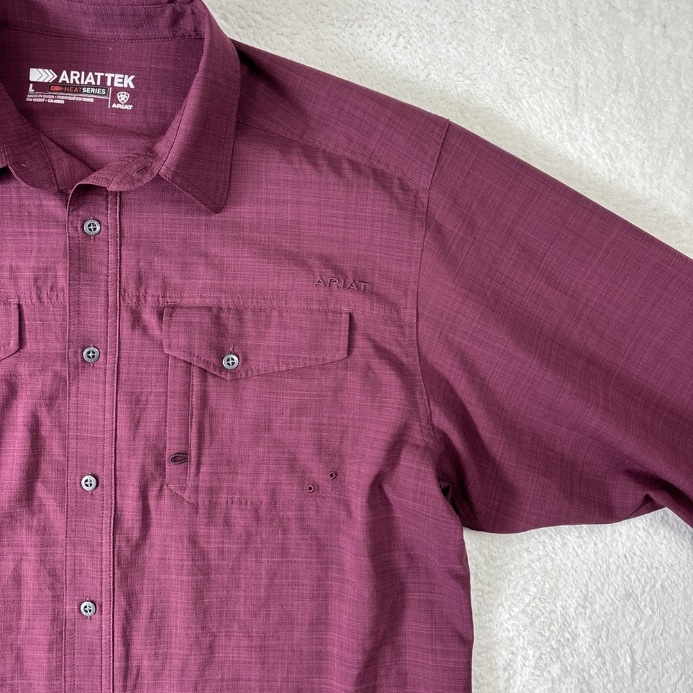 ARIAT Tek Heat Series Mens Long Sleeve Shirt Large Burgundy Lightweight Vented - Picture 15 of 16